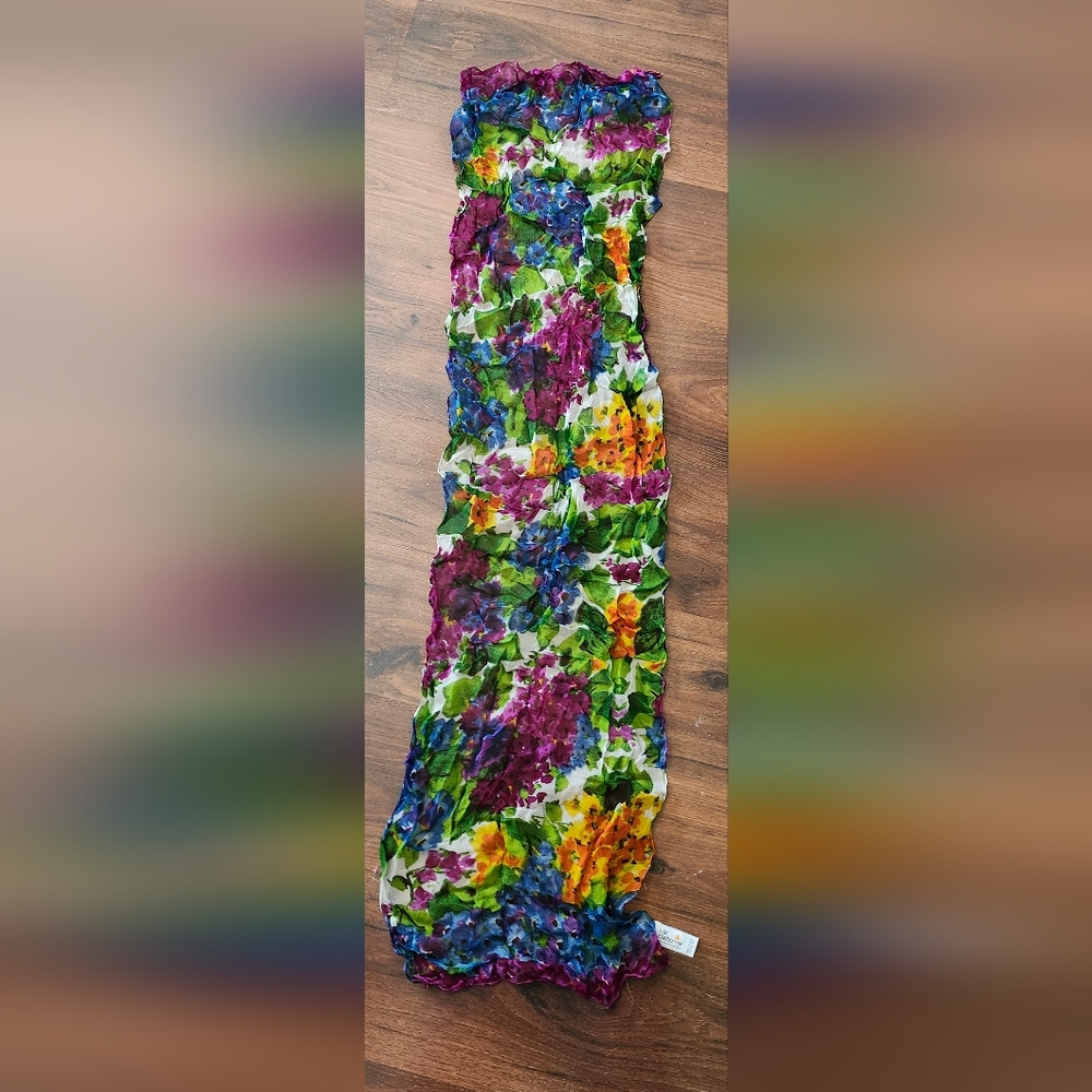 Vintage Liz Claiborne Colorful Floral Scarf from 1989
